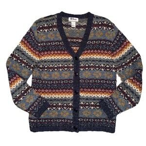 All Points Woven Knit Cool Design Wool Blend Cardigan Womens Sz Med VTG 1980s